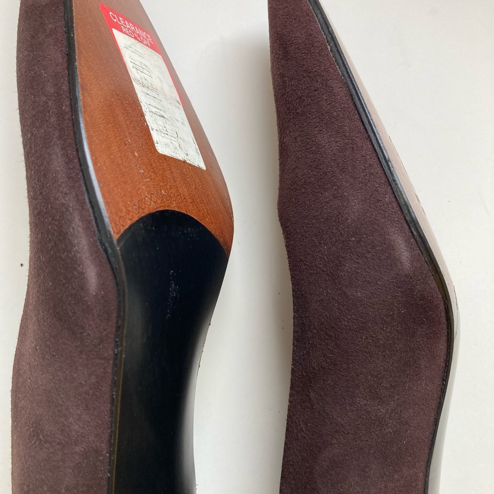 Stuart Weitzman Cola Brown Suede Leather Soled Pointed Toe Kitten Heel Pumps 8.5 - Picture 7 of 14